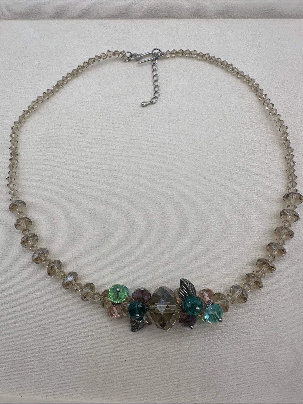 Faceted Crystal Beaded Statement Necklace Multicolor Floral Leaf Cluster